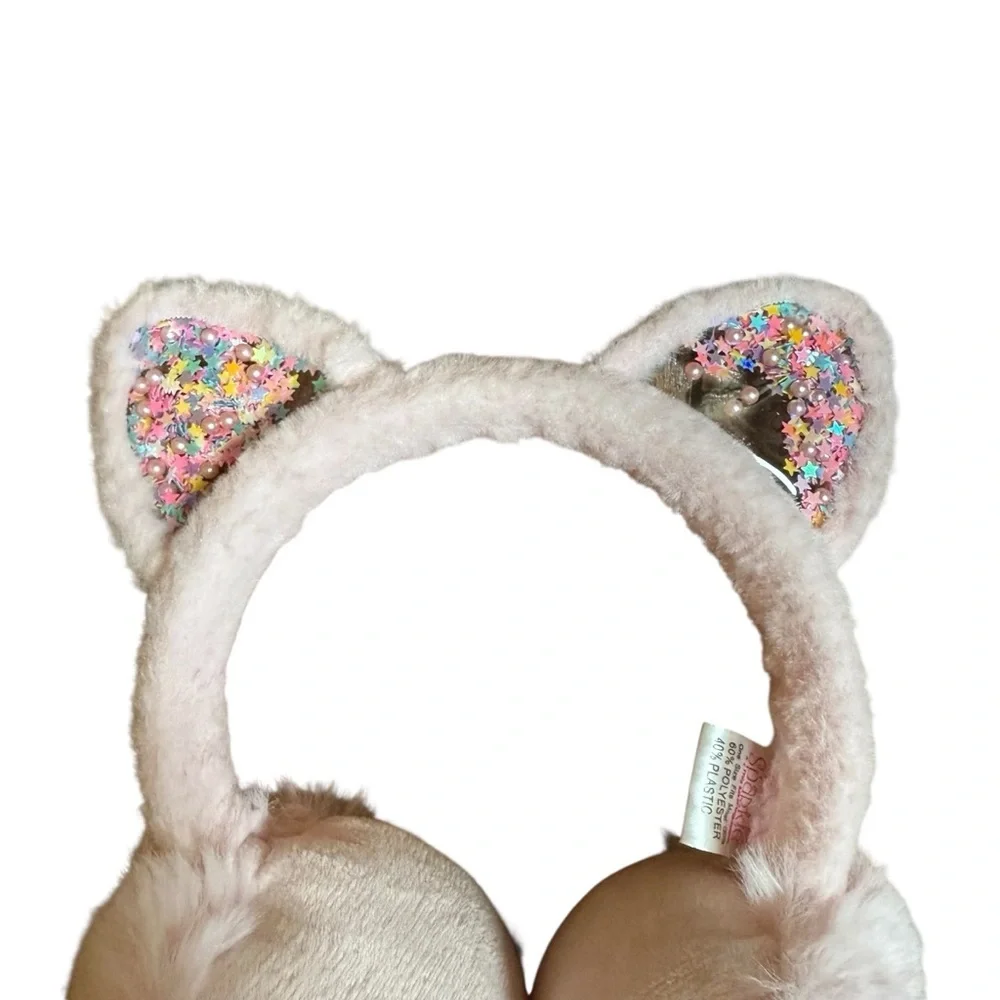 Sparkle Girls Pink Fuzzy Cat Ear Earmuffs One Size Winter Cold Weather